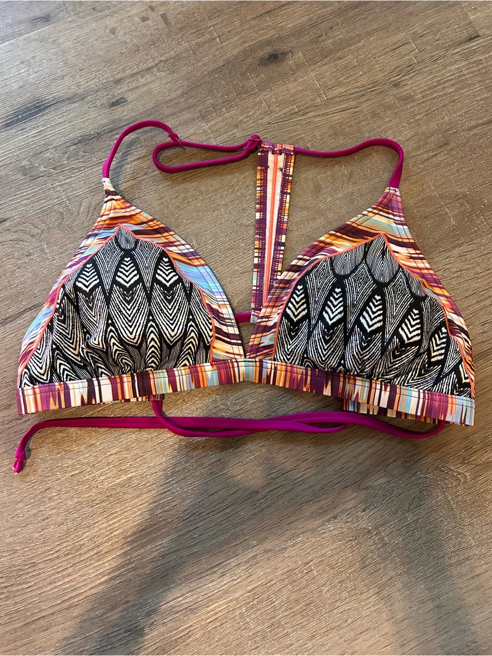 prAna Bikini Top Womens Size L Multicolor Tribal Geometric Triangle